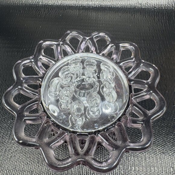 Imperial Glass Amethyst Lace Edge Diamond Point Flower Frog Clear Frog Vintage - Picture 2 of 12